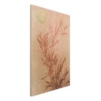 Bilderwelten Holzbild Goldene Sonne mit Rosa Bambus