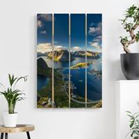 Bilderwelten Holzbild Plankenoptik Natur & Landschaft - Hochformat Fjordblick in Reinebringen