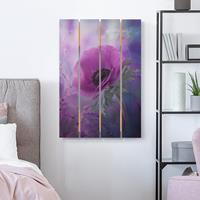 Bilderwelten Holzbild Plankenoptik Blumen - Hochformat AnemonenblÃ¼te in Violett