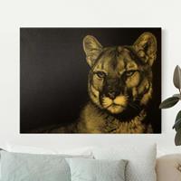 Bilderwelten Leinwandbild Gold Puma vor Schwarz
