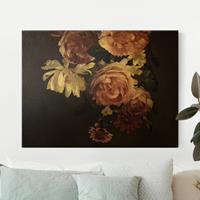 Bilderwelten Leinwandbild Gold Rosa Blumen auf Schwarz Vintage