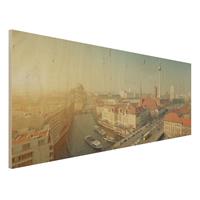 Bilderwelten Holzbild Architektur & Skyline - Panorama Berlin am Morgen