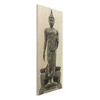 Bilderwelten Holzbild Schwarz-WeiÃŸ - Hochformat Schmal Buddha Statue
