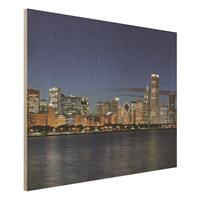Bilderwelten Holzbild Architektur & Skyline - Querformat 4:3 Chicago Skyline bei Nacht