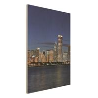 Bilderwelten Holzbild Architektur & Skyline - Hochformat 3:4 Chicago Skyline bei Nacht
