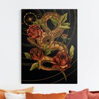 Bilderwelten Leinwandbild Gold Schlange mit Rosen Schwarz und Gold IV