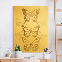 Bilderwelten Leinwandbild Gold Schmetterlingskomposition in Gold I