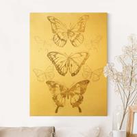 Bilderwelten Leinwandbild Gold Schmetterlingskomposition in Gold II