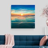 Bilderwelten Holzbild Plankenoptik Natur & Landschaft - Quadrat Romantischer Sonnenuntergang am Meer