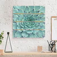 Bilderwelten Holzbild Plankenoptik Blumen - Quadrat Kaktus Agave