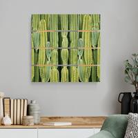 Bilderwelten Holzbild Plankenoptik Blumen - Quadrat Kaktus Wand