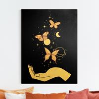Bilderwelten Leinwandbild Gold Zaubernde Hand - Schmetterlinge Rosa