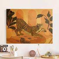 Bilderwelten Leinwandbild Gold Illustration Tiger in Pastell Rosa Malerei