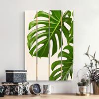 Bilderwelten Holzbild Plankenoptik Blumen - Hochformat GrÃ¼ne BlÃtter Monstera