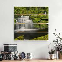 Bilderwelten Holzbild Plankenoptik Natur & Landschaft - Quadrat Lower McLean Falls in Neuseeland