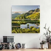 Bilderwelten Holzbild Plankenoptik Natur & Landschaft - Quadrat Blick vom Hirschbichl ins Defereggental