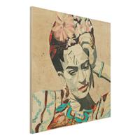 Bilderwelten Holzbild Portrait - Quadrat Frida Kahlo - Collage No.1
