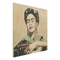 Bilderwelten Holzbild Portrait - Quadrat Frida Kahlo - Collage No.4