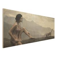 Bilderwelten Holzbild Portrait - Panorama Jane in the Rain