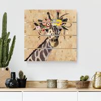 Bilderwelten Holzbild Plankenoptik Kunstdruck - Quadrat Klimt Giraffe