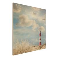 Bilderwelten Holzbild Natur & Landschaft - Quadrat Leuchtturm in den DÃ¼nen