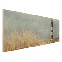 Bilderwelten Holzbild Natur & Landschaft - Panorama Leuchtturm in den DÃ¼nen