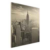 Bilderwelten Holzbild Schwarz-WeiÃŸ - Quadrat Manhattan Skyline