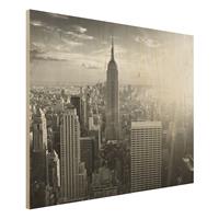 Bilderwelten Holzbild Schwarz-WeiÃŸ - Querformat 4:3 Manhattan Skyline