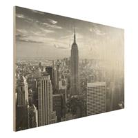 Bilderwelten Holzbild Schwarz-WeiÃŸ - Querformat 3:2 Manhattan Skyline