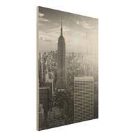 Bilderwelten Holzbild Schwarz-WeiÃŸ - Hochformat 3:4 Manhattan Skyline