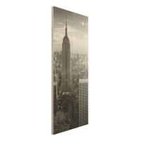 Bilderwelten Holzbild Schwarz-WeiÃŸ - Hochformat Schmal Manhattan Skyline
