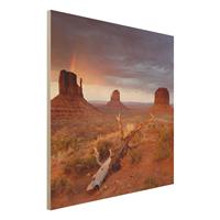 Bilderwelten Holzbild Natur & Landschaft - Quadrat Monument Valley bei Sonnenuntergang