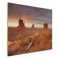 Bilderwelten Holzbild Natur & Landschaft - Querformat 4:3 Monument Valley bei Sonnenuntergang