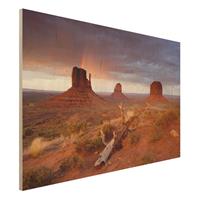 Bilderwelten Holzbild Natur & Landschaft - Querformat 3:2 Monument Valley bei Sonnenuntergang