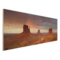 Bilderwelten Holzbild Natur & Landschaft - Panorama Monument Valley bei Sonnenuntergang