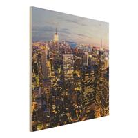 Bilderwelten Holzbild Architektur & Skyline - Quadrat New York Skyline bei Nacht