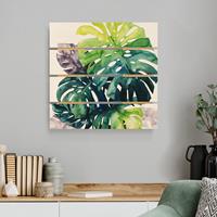 Bilderwelten Holzbild Plankenoptik Blumen - Quadrat Exotisches Blattwerk - Monstera