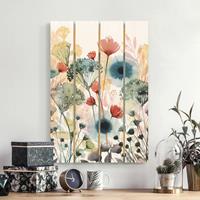 Bilderwelten Holzbild Plankenoptik Blumen - Hochformat Wildblumen im Sommer I