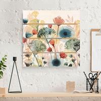 Bilderwelten Holzbild Plankenoptik Blumen - Quadrat Wildblumen im Sommer I