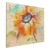 Bilderwelten Holzbild Blumen - Querformat 4:3 Painted Sunflower