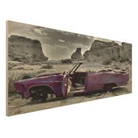 Bilderwelten Holzbild Schwarz-WeiÃŸ - Panorama Pink Cadillac