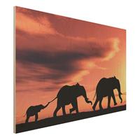 Bilderwelten Holzbild Tiere - Querformat 3:2 Savannah Elefant Family