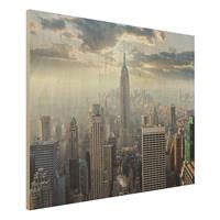 Bilderwelten Holzbild Architektur & Skyline - Querformat 4:3 Sonnenaufgang in New York