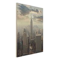 Bilderwelten Holzbild Architektur & Skyline - Hochformat 3:4 Sonnenaufgang in New York