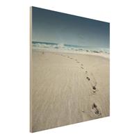 Bilderwelten Holzbild Natur & Landschaft - Quadrat Spuren im Sand