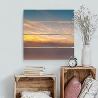 Bilderwelten Holzbild Plankenoptik Natur & Landschaft - Quadrat Sonnenaufgang schwedischer See