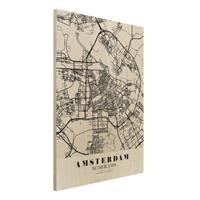 Bilderwelten Holzbild Stadtplan - Hochformat 3:4 Stadtplan Amsterdam - Klassik
