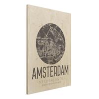 Bilderwelten Holzbild Stadtplan - Hochformat 3:4 Stadtplan Amsterdam - Retro