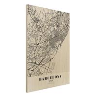 Bilderwelten Holzbild Stadtplan - Hochformat 3:4 Stadtplan Barcelona - Klassik