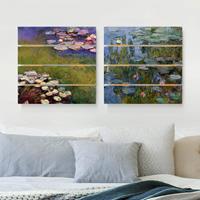 Bilderwelten 2-teiliges Holzbild Plankenoptik Kunstdruck - Quadrat Claude Monet - Seerosen Set